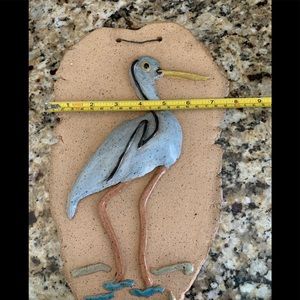 Handmade clay beach bird to hang on wall or display on shelf.